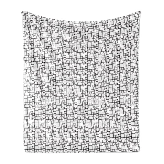 Modern Soft Flannel Fleece Blanket, Simplistic Layout of Outline Drawings Asymmetric Squares in Monochrome, Cozy Plush for Indoor and Outdoor Use, 70" x 90", Charcoal Grey and White, by Ambesonne