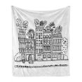 thumbnail image 1 of Modern Soft Flannel Fleece Blanket, Sketchy Hand Drawn Cartoon Style House Apartment Trees Kids Nursery Theme Print, Cozy Plush for Indoor and Outdoor Use, 50" x 70", Black and White, by Ambesonne, 1 of 6