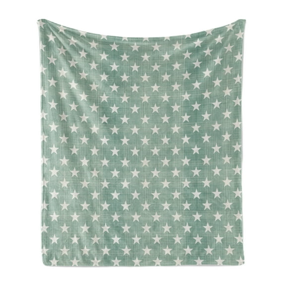 Modern Soft Flannel Fleece Blanket, Stars Pattern on Plaid Pattern Background in Classic Style Simplistic Artwork Print, Cozy Plush for Indoor and Outdoor Use, 50" x 70", Green Grey, by Ambesonne
