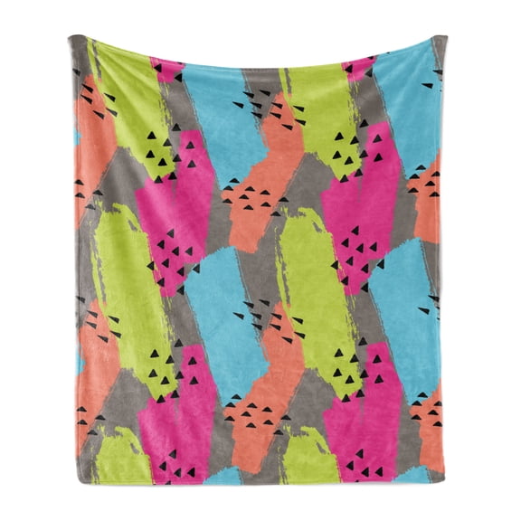 Modern Soft Flannel Fleece Blanket, Vector Abstract Design Colorful Brush Strokes with Geometric Triangles Image Print, Cozy Plush for Indoor and Outdoor Use, 50" x 60", Multicolor, by Ambesonne