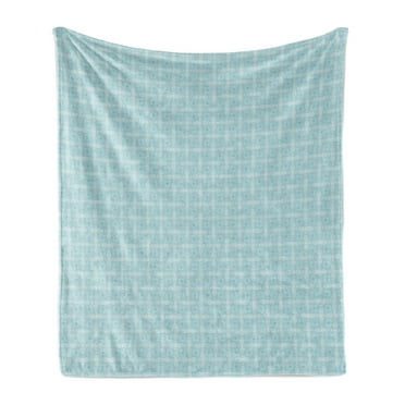 Modern Soft Flannel Fleece Throw Blanket, Abstract Floral Geometric Mesh Pattern Romantic Influences Illustration, Cozy Plush for Indoor and Outdoor Use, 60" x 80", Pale Blue and White, by Ambesonne