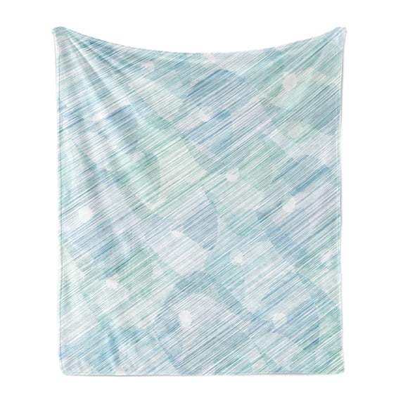 Modern Soft Flannel Fleece Throw Blanket, Abstract Geometrical Futuristic Modern Image Stripes and Unknown Background, Cozy Plush for Indoor and Outdoor Use, 60" x 80", Blue and White, by Ambesonne