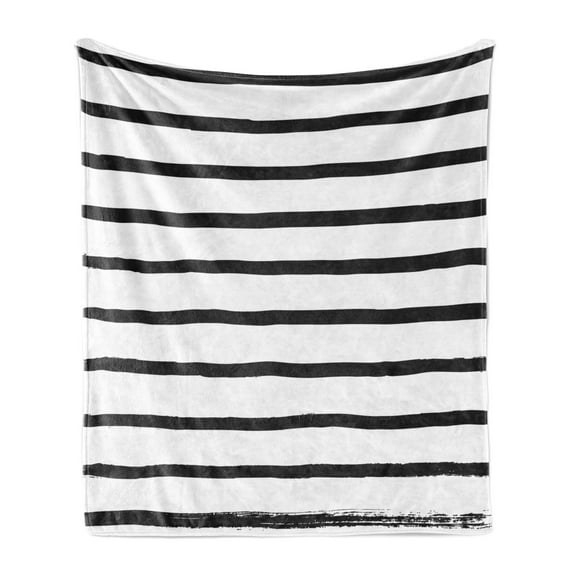 Modern Soft Flannel Fleece Throw Blanket, Abstract Minimalist Horizontal Paintbrush Stripes Bands Simplistic Design, Cozy Plush for Indoor and Outdoor Use, 60" x 80", Charcoal Grey, by Ambesonne