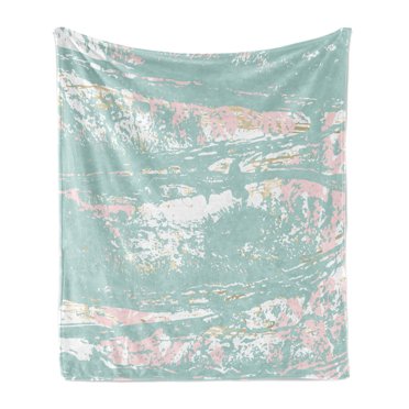 Modern Soft Flannel Fleece Throw Blanket, Abstract Pattern of Grunge Strokes Contemporary Design Illustration, Cozy Plush for Indoor and Outdoor Use, 50" x 60", Seafoam Blush and White, by Ambesonne