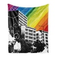 thumbnail image 1 of Modern Soft Flannel Fleece Throw Blanket, Black and White Colored Buildings with Rainbow Inspired Colorful Sky Wiev Print, Cozy Plush for Indoor and Outdoor Use, 50" x 60", Multicolor, by Ambesonne, 1 of 5
