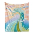 thumbnail image 1 of Modern Soft Flannel Fleece Throw Blanket, Cartoon Like Image Waves Birds Foams and Bubbles with Sunset Like Design Artwork, Cozy Plush for Indoor and Outdoor Use, 70" x 90", Multicolor, by Ambesonne, 1 of 6