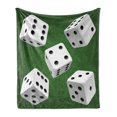 thumbnail image 1 of Modern Soft Flannel Fleece Throw Blanket, Casino Gamble Rolling Dice Set Green Background Illustration, Cozy Plush for Indoor and Outdoor Use, 70" x 90", Charcoal Grey Fern Green, by Ambesonne, 1 of 5