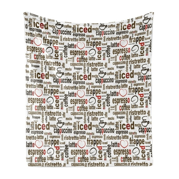 Modern Soft Flannel Fleece Throw Blanket, Coffee Words Cafe Typography in Point Sizes Digital Illustration, Cozy Plush for Indoor and Outdoor Use, 60" x 80", Dark Brown Caramel, by Ambesonne