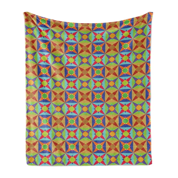 Modern Soft Flannel Fleece Throw Blanket, Colorful Design of Quirky Shapes and Geometric Formation Circles and Triangles, Cozy Plush for Indoor and Outdoor Use, 50" x 70", Multicolor, by Ambesonne