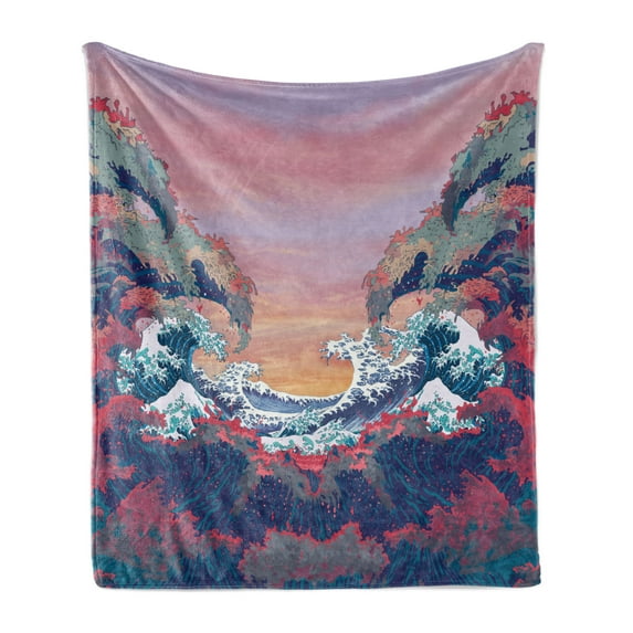 Modern Soft Flannel Fleece Throw Blanket, Colorful Fantasy Sea Waves Ocean Modern Fictional Nautical Magic Art Illustration, Cozy Plush for Indoor and Outdoor Use, 50" x 60", Multicolor, by Ambesonne
