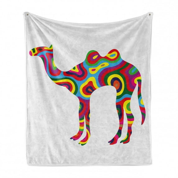 Modern Soft Flannel Fleece Throw Blanket, Colorful Featured Camel Abstract Trippy Shapes and Bands Illustration, Cozy Plush for Indoor and Outdoor Use, 50" x 70", Multicolor, by Ambesonne