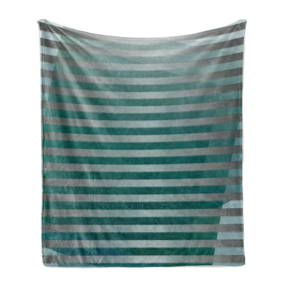 Modern Soft Flannel Fleece Throw Blanket, Computer Graphic Striped Minimalist Virtual New Media Style Digital Artwork, Cozy Plush for Indoor and Outdoor Use, 50" x 60", Grey Jade Green, by Ambesonne