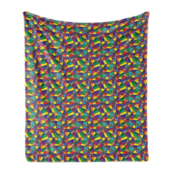 Modern Soft Flannel Fleece Throw Blanket, Contemporary and Colorful Simple Geometric Formations Spiral Inspired Elements, Cozy Plush for Indoor and Outdoor Use, 70" x 90", Multicolor, by Ambesonne