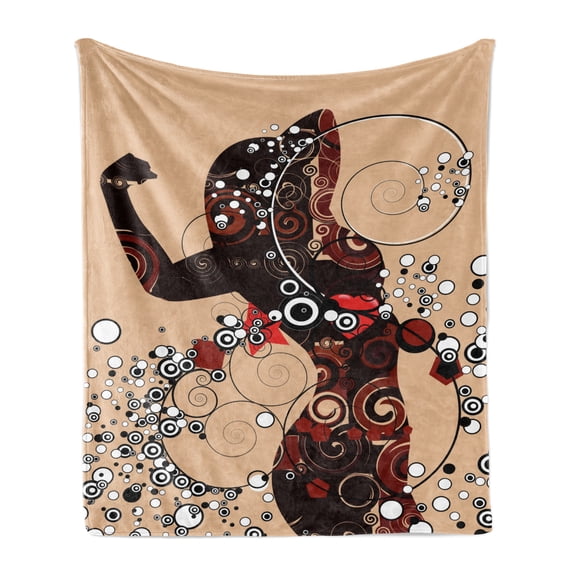 Modern Soft Flannel Fleece Throw Blanket, Contemporary Design Geometric Shapes Lines Circle with Women Image, Cozy Plush for Indoor and Outdoor Use, 50" x 60", Sand Brown Seal Brown, by Ambesonne