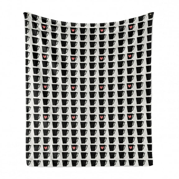 Modern Soft Flannel Fleece Throw Blanket, Demonstration of Continuous Coffee Tea Mugs with Heart Illustration, Cozy Plush for Indoor and Outdoor Use, 60" x 80", Charcoal Grey and Pink, by Ambesonne
