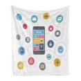 thumbnail image 1 of Modern Soft Flannel Fleece Throw Blanket, Digitally Generated Illustration of a Smartphone with Multimedia, Cozy Plush for Indoor and Outdoor Use, 50" x 60", Multicolor, by Ambesonne, 1 of 5