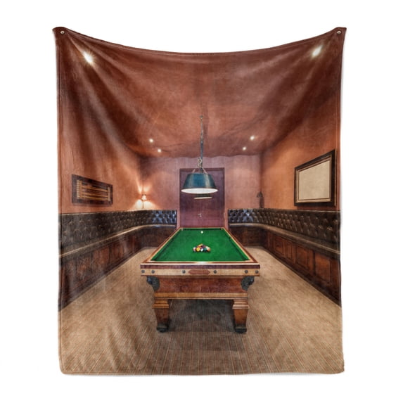 Modern Soft Flannel Fleece Throw Blanket, Entertainment Room in Mansion Pool Table Billiard Lifestyle Photo Print, Cozy Plush for Indoor and Outdoor Use, 60" x 80", Cinnamon Brown Green, by Ambesonne
