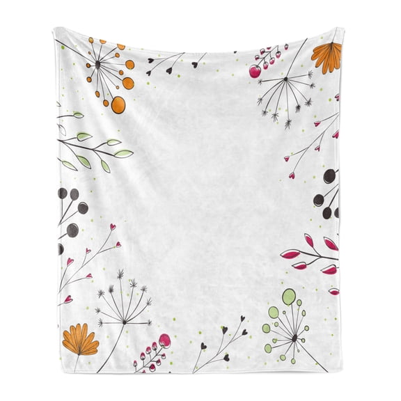 Modern Soft Flannel Fleece Throw Blanket, Floral Branches Geometric Flowers Nature Artwork Print, Cozy Plush for Indoor and Outdoor Use, 50" x 60", Pistachio Green Magenta, by Ambesonne