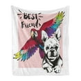 thumbnail image 1 of Modern Soft Flannel Fleece Throw Blanket, French Bulldog and Tropical Parrot with Best Friends Phrase Portrait Design, Cozy Plush for Indoor and Outdoor Use, 70" x 90", Multicolor, by Ambesonne, 1 of 6