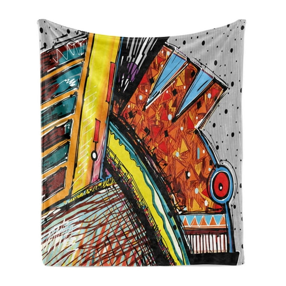 Modern Soft Flannel Fleece Throw Blanket, Funky Abstract Trippy Original Music Pattern with Brushstroke Effects Image, Cozy Plush for Indoor and Outdoor Use, 50" x 60", Multicolor, by Ambesonne