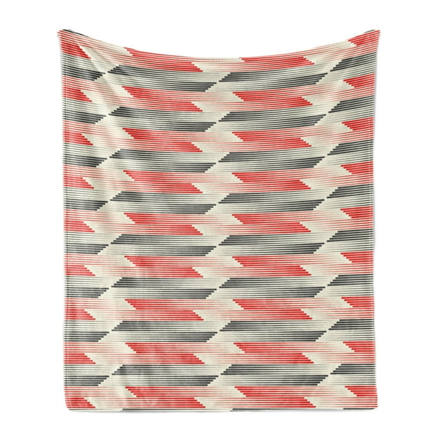 Modern Soft Flannel Fleece Throw Blanket, Geometric Graphic Grid Abstract Pattern with Thin and Bold Lines, Cozy Plush for Indoor and Outdoor Use, 70" x 90", Charcoal Grey Scarlet, by Ambesonne