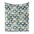 thumbnail image 1 of Modern Soft Flannel Fleece Throw Blanket, Geometric Morrocan Mediterrain Style Dots Ornamental Details Image Print, Cozy Plush for Indoor and Outdoor Use, 60" x 80", Blue and White, by Ambesonne, 1 of 6