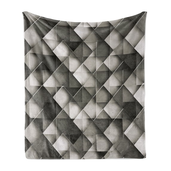 Modern Soft Flannel Fleece Throw Blanket, Geometrical Design with Grey Ombre Colored Squares Print, Cozy Plush for Indoor and Outdoor Use, 60" x 80", Charcoal Grey White, by Ambesonne