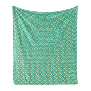 Modern Soft Flannel Fleece Throw Blanket, Geometrical Line Art Waves Oval Shapes Optical Illusion Pattern, Cozy Plush for Indoor and Outdoor Use, 60" x 80", Pale Orange Turquoise, by Ambesonne