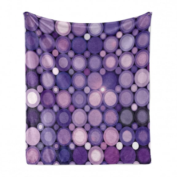 Modern Soft Flannel Fleece Throw Blanket, Geometrical Violet Circles Round Disco Inspired Design Work of Art, Cozy Plush for Indoor and Outdoor Use, 70" x 90", Baby Pink Purple, by Ambesonne