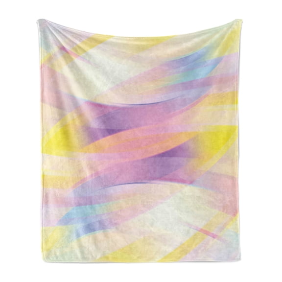 Modern Soft Flannel Fleece Throw Blanket, Gradient Color Tone with Shady Effect Digital Contemporary Image, Cozy Plush for Indoor and Outdoor Use, 60" x 80", Yellow Purple Peach, by Ambesonne