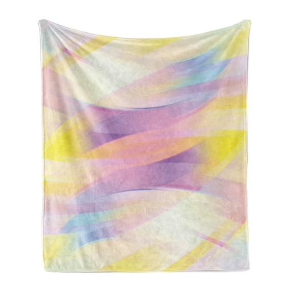 Modern Soft Flannel Fleece Throw Blanket, Gradient Color Tone with Shady Effect Digital Contemporary Image, Cozy Plush for Indoor and Outdoor Use, 70" x 90", Yellow Purple Peach, by Ambesonne