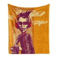 thumbnail image 1 of Modern Soft Flannel Fleece Throw Blanket, Grotesque Man in Headphones Listening Music Culture with Grunge Illustration, Cozy Plush for Indoor and Outdoor Use, 50" x 70", Marigold Maroon, by Ambesonne, 1 of 6