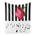 thumbnail image 1 of Modern Soft Flannel Fleece Throw Blanket, Hand Drawn Red Rose on Piano with Musical Notes Romantic Instrumental Art, Cozy Plush for Indoor and Outdoor Use, 50" x 70", Pink Black White, by Ambesonne, 1 of 5