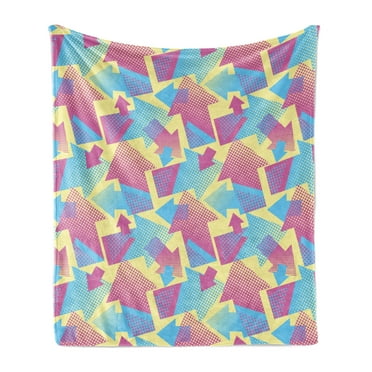 Modern Soft Flannel Fleece Throw Blanket, Illustration of Halftone Direction Pointers in Vaporwave Colors, Cozy Plush for Indoor and Outdoor Use, 50" x 70", Pink Sky Blue, by Ambesonne