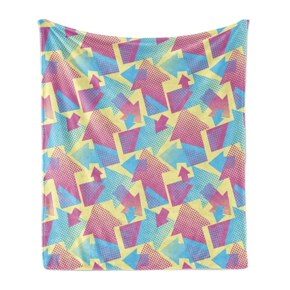 Modern Soft Flannel Fleece Throw Blanket, Illustration of Halftone Direction Pointers in Vaporwave Colors, Cozy Plush for Indoor and Outdoor Use, 50" x 70", Pink Sky Blue, by Ambesonne