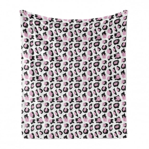 Modern Soft Flannel Fleece Throw Blanket, Leopard Spots Style Animal Print Digital Brushstroke Camouflage Like, Cozy Plush for Indoor and Outdoor Use, 60" x 80", Baby Pink Charcoal Grey, by Ambesonne