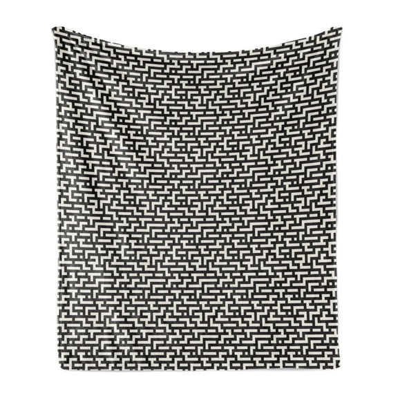 Modern Soft Flannel Fleece Throw Blanket, Maze Style Pattern of Polygonal Shapes Monochromatic Design Print, Cozy Plush for Indoor and Outdoor Use, 50" x 70", Charcoal Grey and Eggshell, by Ambesonne