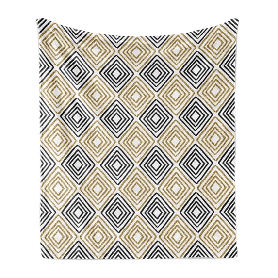 Modern Soft Flannel Fleece Throw Blanket, Nested Square Shaped Lines with Minimalist Simple Design Geometric Print, Cozy Plush for Indoor and Outdoor Use, 50" x 70", Black White Yellow, by Ambesonne