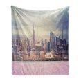 thumbnail image 1 of Modern Soft Flannel Fleece Throw Blanket, New York City Usa Landscape from Roof Apartment Balcony Photograph Image, Cozy Plush for Indoor and Outdoor Use, 60" x 80", Grey White and Pink, by Ambesonne, 1 of 6