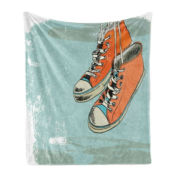 Modern Soft Flannel Fleece Throw Blanket, Old Fashioned Punk Sports Shoes with Murky Grunge Effects Youth Graphic Art, Cozy Plush for Indoor and Outdoor Use, 60" x 80", Orange Pale Blue, by Ambesonne