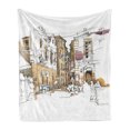 thumbnail image 1 of Modern Soft Flannel Fleece Throw Blanket, Painting Sketchy Like Design with Street View Houses Wires Artwork Print, Cozy Plush for Indoor and Outdoor Use, 60" x 80", Multicolor, by Ambesonne, 1 of 5