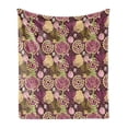 thumbnail image 1 of Modern Soft Flannel Fleece Throw Blanket, Paris Landmark Eiffel Tower Leaves with Maroon Color Backdrop, Cozy Plush for Indoor and Outdoor Use, 70" x 90", Pale Green Purple, by Ambesonne, 1 of 6