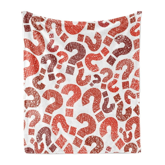 Modern Soft Flannel Fleece Throw Blanket, Question Marks Pattern Sketch Hand Drawn Creative Contemporary Design, Cozy Plush for Indoor and Outdoor Use, 60" x 80", Ruby Vermilion, by Ambesonne
