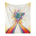 thumbnail image 1 of Modern Soft Flannel Fleece Throw Blanket, Rainbow Colored Image with Bold Lines and Flowers Buds Blossoms Ivy Artwork Print, Cozy Plush for Indoor and Outdoor Use, 50" x 60", Multicolor, by Ambesonne, 1 of 6
