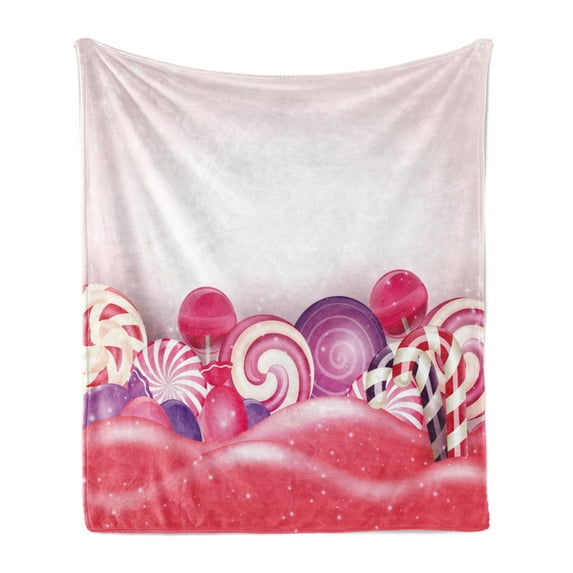 Modern Soft Flannel Fleece Throw Blanket, Rainbow-Swirl Lollipop Candy Children Yummy Nursery Design, Cozy Plush for Indoor and Outdoor Use, 50" x 60", Dark Coral Pale Pink, by Ambesonne