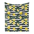thumbnail image 1 of Modern Soft Flannel Fleece Throw Blanket, Refreshing Lemons on Horizontal Striped Background Exotic Artwork, Cozy Plush for Indoor and Outdoor Use, 50" x 70", Hunter Green Indigo, by Ambesonne, 1 of 6