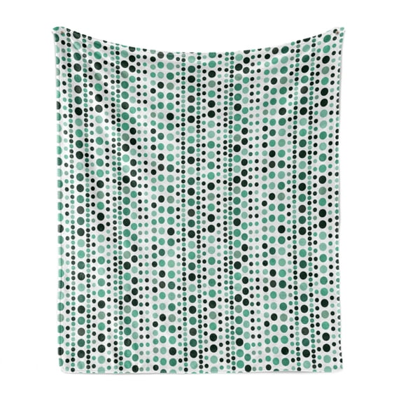 Modern Soft Flannel Fleece Throw Blanket, Retro 60s 70s Vintage Geometrical Circles Dots Points Ombre Image, Cozy Plush for Indoor and Outdoor Use, 70" x 90", Hunter Green Turquoise, by Ambesonne