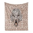 thumbnail image 1 of Modern Soft Flannel Fleece Throw Blanket, Roaring Leopard Portrait with Rosettes Wild Animal Big Cat Graphic, Cozy Plush for Indoor and Outdoor Use, 50" x 60", Cocoa Beige Black, by Ambesonne, 1 of 6