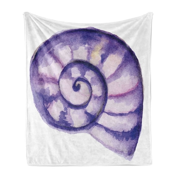Modern Soft Flannel Fleece Throw Blanket, Sea Ocean Marine Navy Life Creature Animal Shell in Watercolor Work of Art, Cozy Plush for Indoor and Outdoor Use, 70" x 90", Purple and White, by Ambesonne