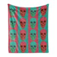 thumbnail image 1 of Modern Soft Flannel Fleece Throw Blanket, Skull Pattern with Digital Effects Gothic Dead Anatomy Illustration, Cozy Plush for Indoor and Outdoor Use, 50" x 70", Jade Green Magenta, by Ambesonne, 1 of 5